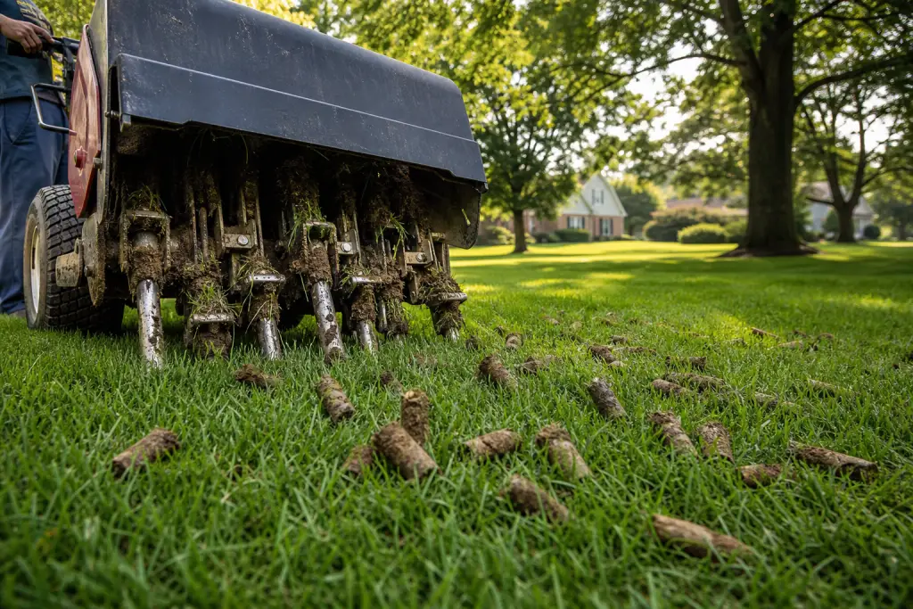 Lawn aeration in Lancaster, Ohio with core aerator